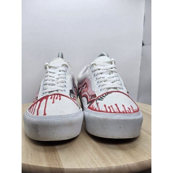 Vans Old Skool Skate Womens Size 9.5 White Canvas Skateboard Sneaker Customized - Picture 2 of 9